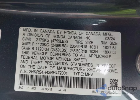 2024 Honda Cr-V Ex Awd from USA, damaged, VIN 2HKRS4H43RH472001